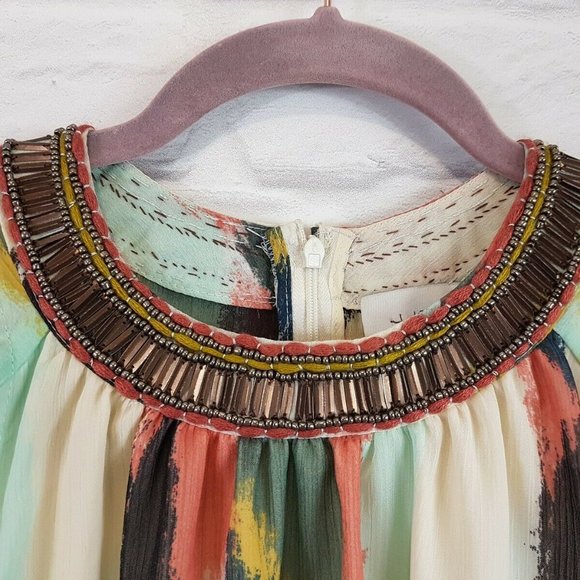 HD in Paris Anthropologie Brushstrokes Dress Sz 2 Beaded Collar - Picture 7 of 8